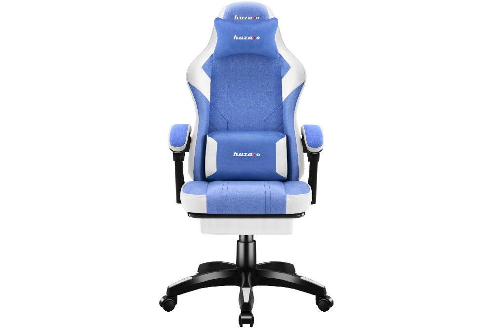 Fotel HUZARO Force 3.7 Niebieski prezentacja fotela na białym tle od przodu oddychający materiał odporny na ścieranie miękkie wypełnienie oparcia i siedziska dostosowuje się do sylwetki użytkownika komfort