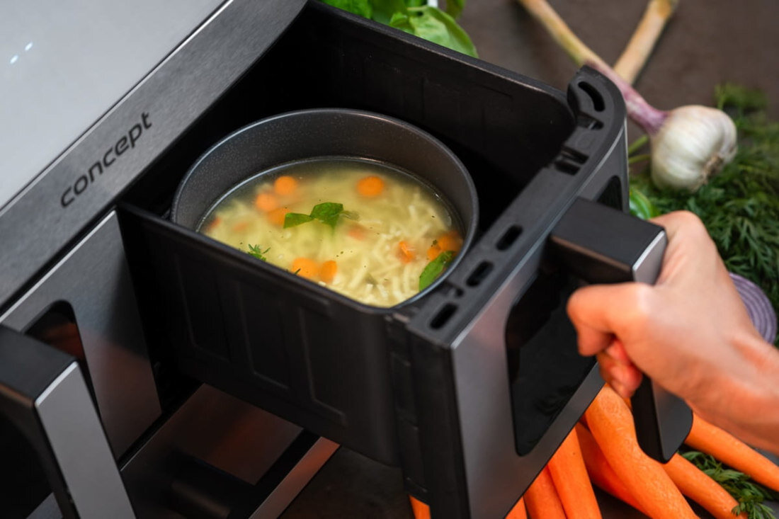 Air Fryer Frytkownica beztłuszczowa CONCEPT Pizza Trio FR9000 18.5 l z podwójnym koszem + szuflada do pieczenia  Zdrowe gotowanie Cyrkulacja gorącego powietrza smażenie pieczenie