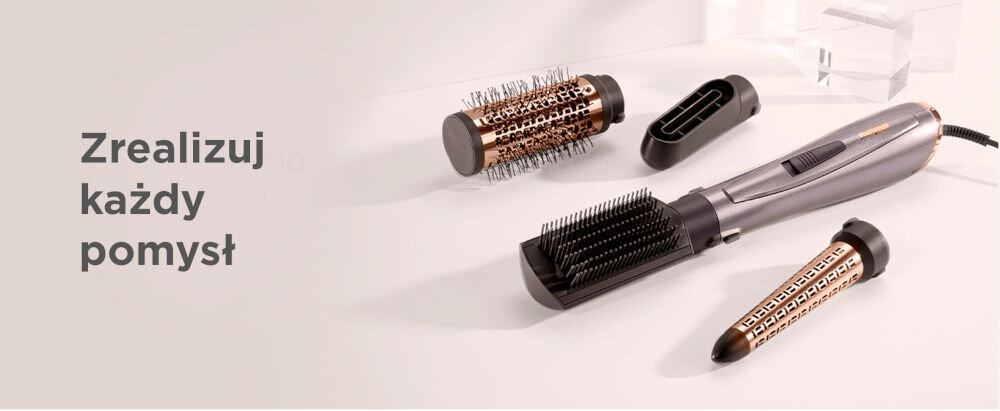 Suszarko-lokówka BABYLISS Air Style 1000 AS136E szeroki zakres opcji cztery wymienne końcówki szczotka średnica 50 mm objętość kształt włosów nasadka stożkowa delikatne loki pełnowymiarowa szczotka gładkie lśniące wykończenie końcówka do suszenia szybkie wysuszenie włosów 