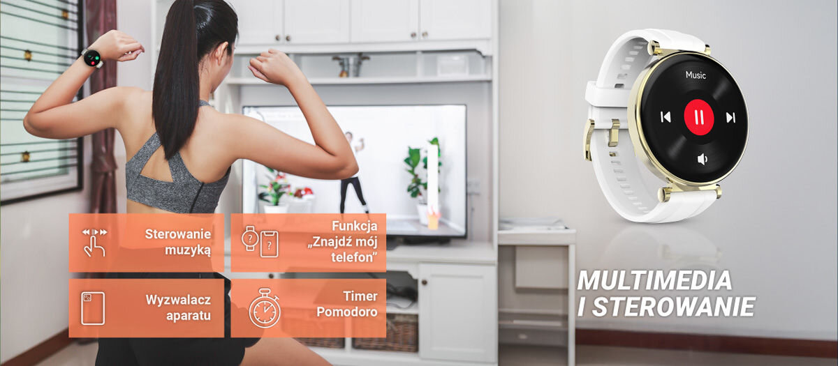 Sterowanie multimediami sterowanie muzyką funkcja znajdź mój telefon wyzwalacz aparatu timer pomodoro