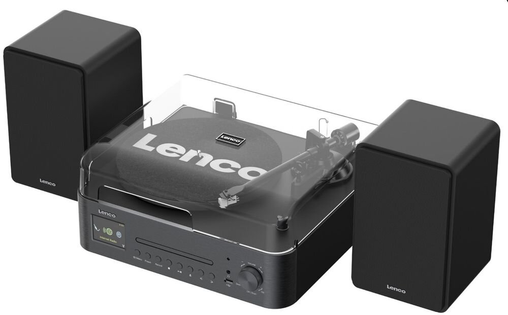 Wieża z gramofonem LENCO MC-760BK gramofon CD MP3 szuflada iPod iPhone iPad, urządzenie na białym tle