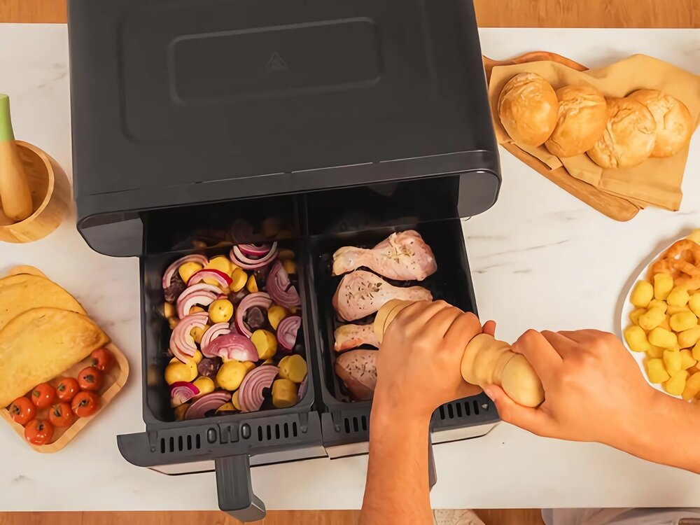 Air Fryer Frytownica Cecotec Cecofry Advance 9000 dwa niezależne kosze, dwa rózne dania, oszczędność czasu i energii, większa wygoda