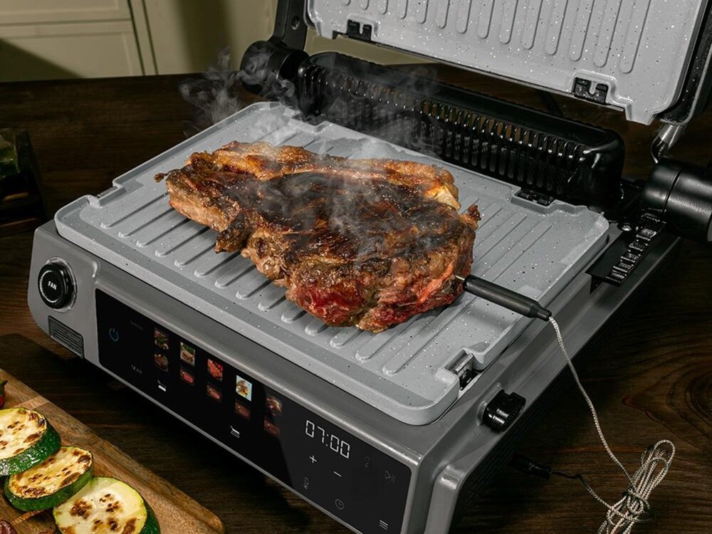 Grill elektryczny CECOTEC Rock-nGrill 2000 Smash PerfectCook sonda temperatury, łatwiejsze przyrządzanie potraw, bezpieczne przygotowanie