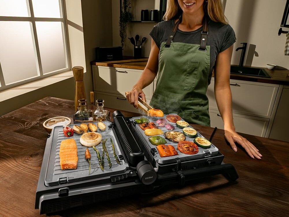 Grill elektryczny CECOTEC Rock-nGrill 2000 Smash PerfectCook otwarcie odbudowy na płasko, grillowanie większej ilości, klasyczna płyta stołowa