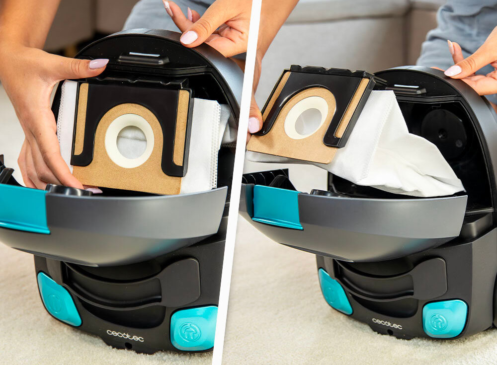Odkurzacz CECOTEC Conga Powerbag 2000 Compact Plus Czystość bez kontaktu z kurzem worek pojemność higiena Czujnik napełnienia  informacja