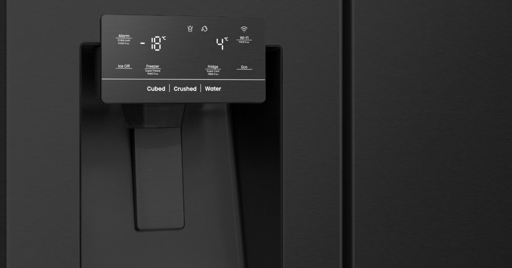 LODÓWKA HISENSE RS818N4TFE sterowanie elektroniczne panel ustawienia funkcje kostki lodu mrożenie woda dyspenser
