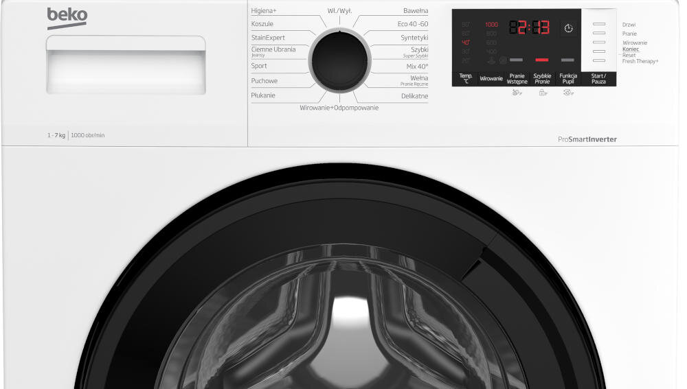 BEKO WUE7512WPBE program pranie automatyczny koszule puchowe higiena sport płukanie bawełna eco syntetyki szybkie codzienne wełna ciemne zabezpieczenie zalanie blokada rodzicielska