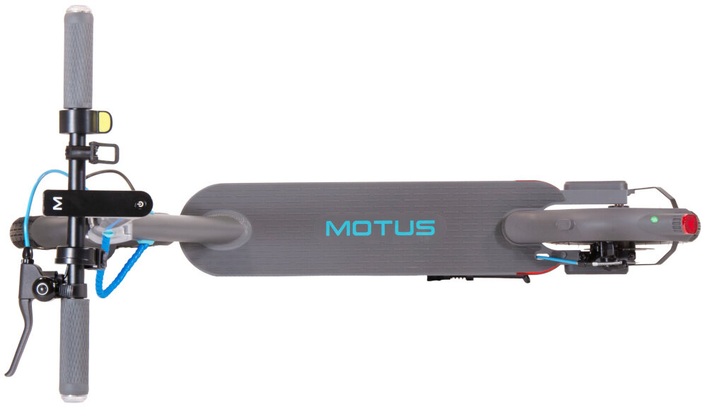 Hulajnoga elektryczna MOTUS Scooty 10 Lite Gen 4 30km 350W Amortyzacja 10 cali Szary podest widok z góry zdjęcie na białym tle wytrzymała konstrukcja z wysokiej jakości aluminium lekka waga 13 kg dla osób o maksymalnej wadze do 100 kg spory deck komfortowa i stabilna jazda antypoślizgowa powłoka