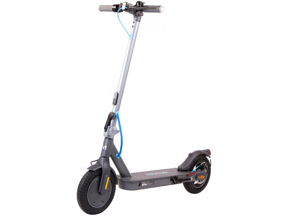 Hulajnoga elektryczna MOTUS Scooty 10 Lite Gen 4 30km 350W Amortyzacja 10 cali Szary hulajnoga na białym tle widoczna od przodu pod skosem bateria 7,5 Ah / 36 V zasięg do 30 km bateria litowo-jonowa czas ładowania około 3-4 godziny maksymalna prędkość do 20 km/h