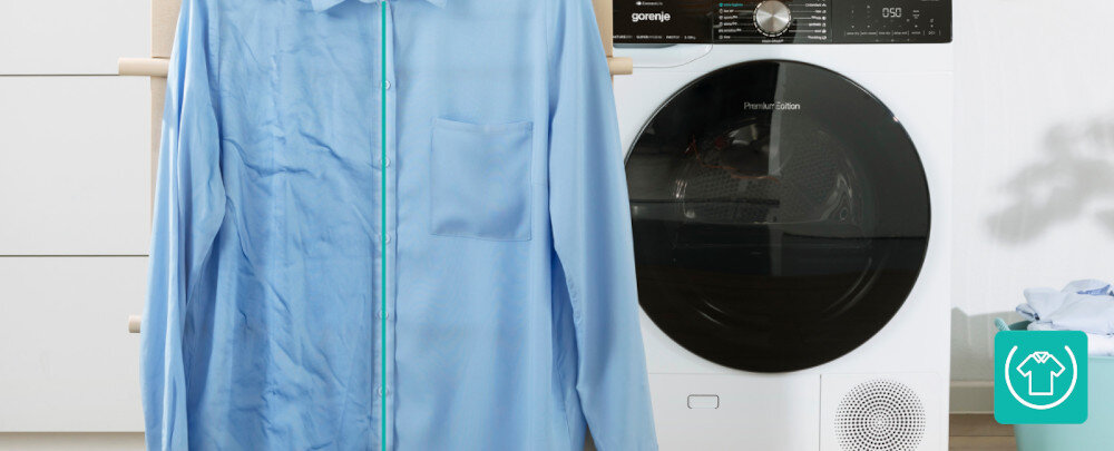 SUSZARKA GORENJE DNS93PL wizualizacja ikona niebieska koszula lifestyle Mniej zagnieceń ochrona pielęgnacja