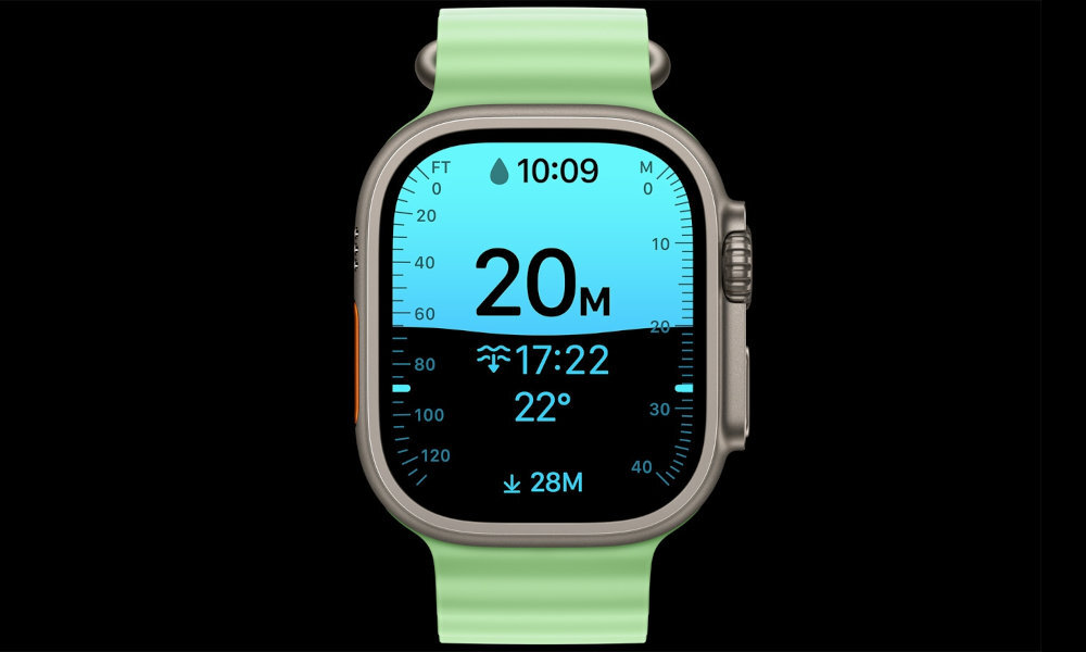 Apple Watch Ultra 3 klasę wodoodporności WR100 głębokość do 40 metrów normę IP6X - wskaźnik zanużenia