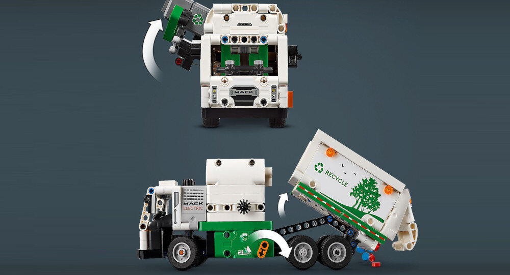 KLOCKI LEGO TECHNIC ŚMIECIARKA MACK LR ELECTRIC 42167 chwyć podnieś wysyp funkcje