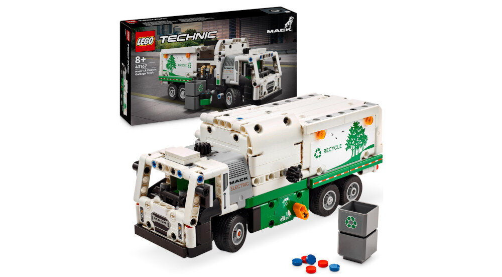 KLOCKI LEGO TECHNIC ŚMIECIARKA MACK LR ELECTRIC 42167 zestaw elementy dokumentacja