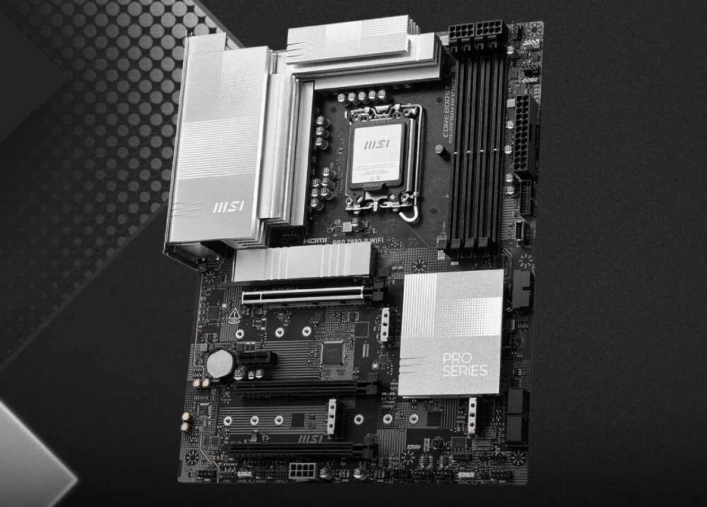 Płyta główna MSI PRO Z890-P Wi-Fi widok od przodu wygląd srebrne wykończenie