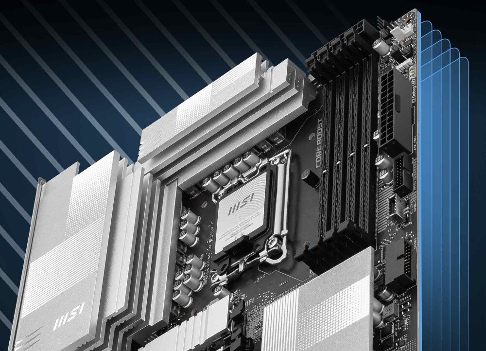 Płyta główna MSI PRO Z890-P Wi-Fi widok na radiatory chłodzące i gniazdo termopady