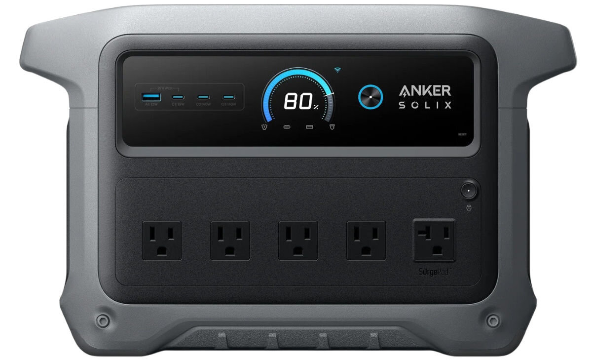 Stacja zasilania ANKER Solix C1000 Gen 2, ładowanie, HyperFlash, 1600W, aplikacja, na białym tle stacja zasilania frontem na wprost