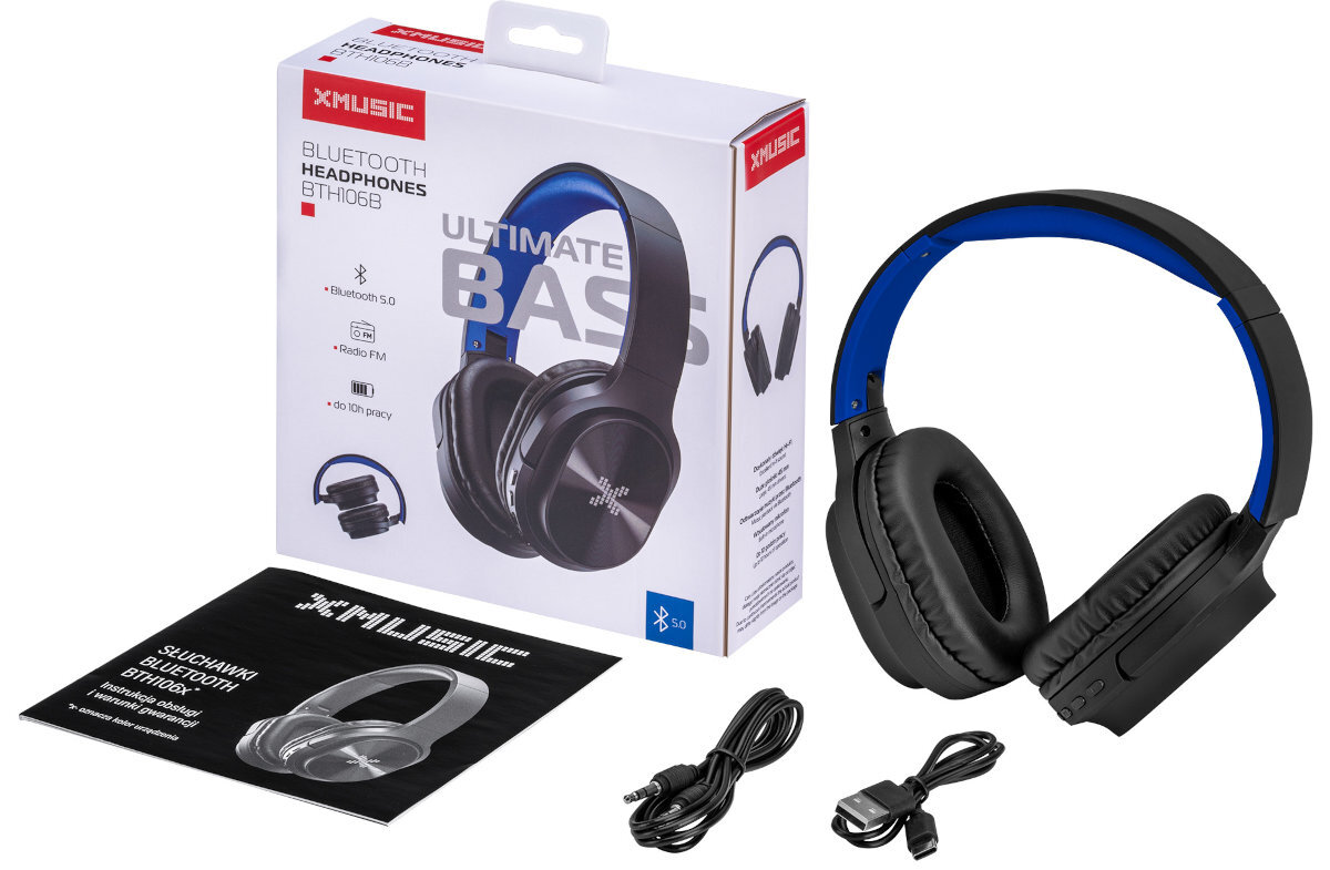 Sluchawki nauszne XMUSIC BTH106 Czarno-niebieski