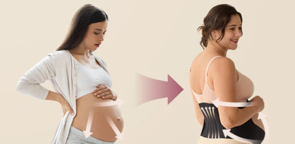 Pas ciążowy MOMCOZY Rozmiar XL Czarny Ulga dla pleców i bioder formowanie 3D Ergonest Support Structure™ nacisk na dolną część pleców i biodra bez uczucia przeciążenia