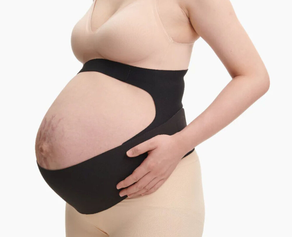 Pas ciążowy MOMCOZY Rozmiar L Czarny  wygląd design tło prezentacja wizualizacja Wsparcie w czasie ciąży