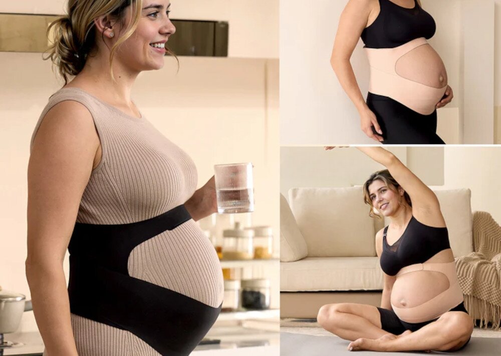 Pas ciążowy MOMCOZY Rozmiar L Czarny  Zakres rozmiaru M dla obwodu 90–110 cm skuteczne wsparcie brzucha i pleców