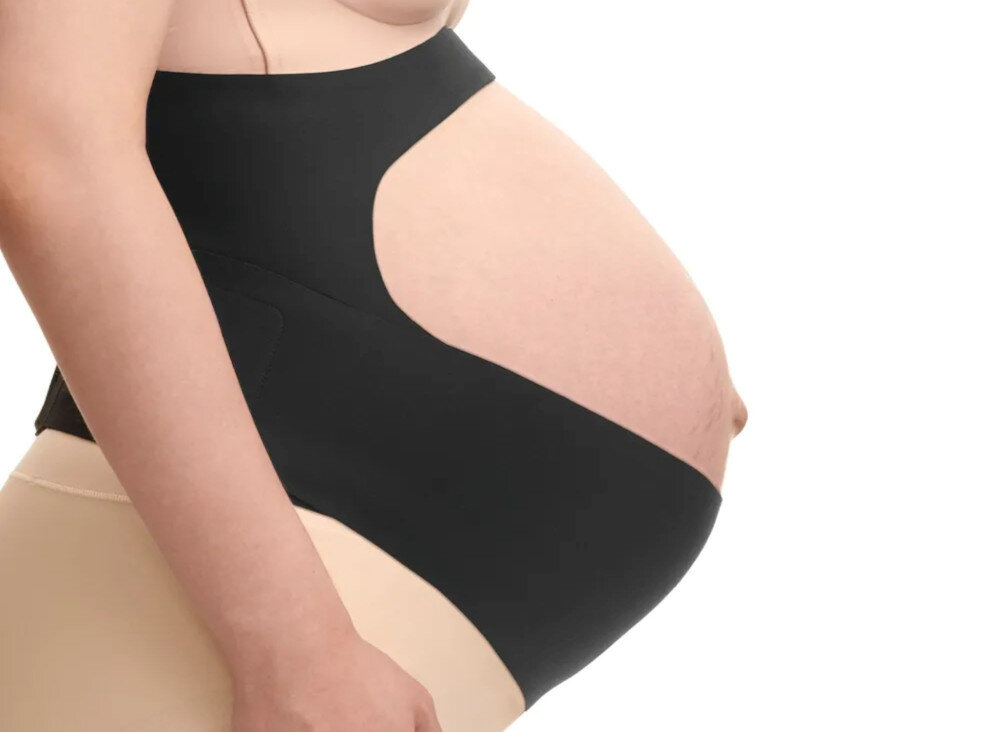 Pas ciążowy MOMCOZY Rozmiar L Czarny wentylacja skóry Oddychająca podszewka z otworami wentylacyjnymi przepływ powietrza ogranicza uczucie przegrzewania