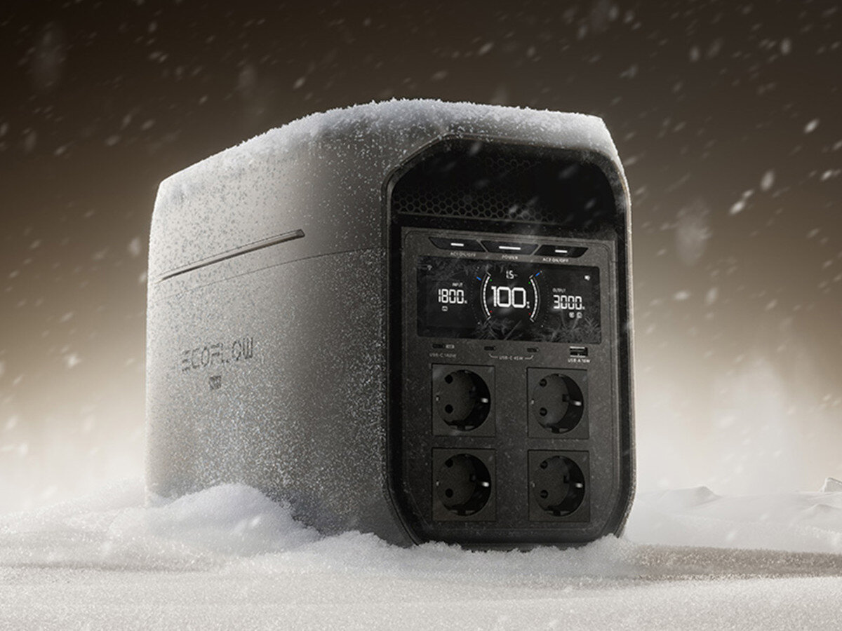 Stacja zasilania ECOFLOW Delta 3 Max Plus 2048 Wh, modułowość, elastyczność, personalizacja, kompatybilność, EcoFlow pokryta śniegiem, praca w mrozie