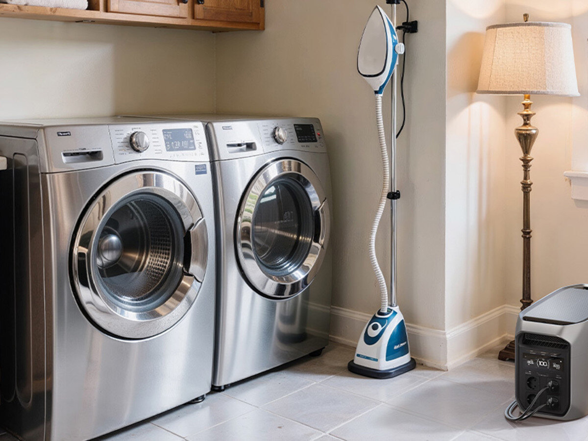 Stacja zasilania ECOFLOW Delta 3 Max Plus 2048 Wh, efektywność, prędkość, technologia, oszczędność, EcoFlow podłączona do pralek i steamera