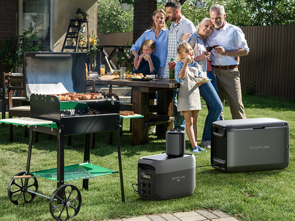 Stacja zasilania ECOFLOW Delta 3 Max 2048 Wh, wydajność, trwałość, zasilanie, stabilność, Grill w ogrodzie z rodziną i stacją EcoFlow