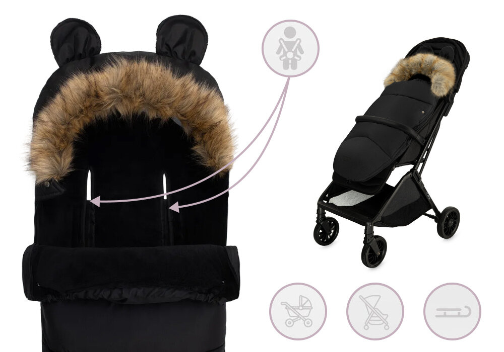 Śpiworek MOMI Cozy Czarny Uniwersalny montaż Otwory na pasy uniwersalne  zapięcia 3 i 5-punktowymi