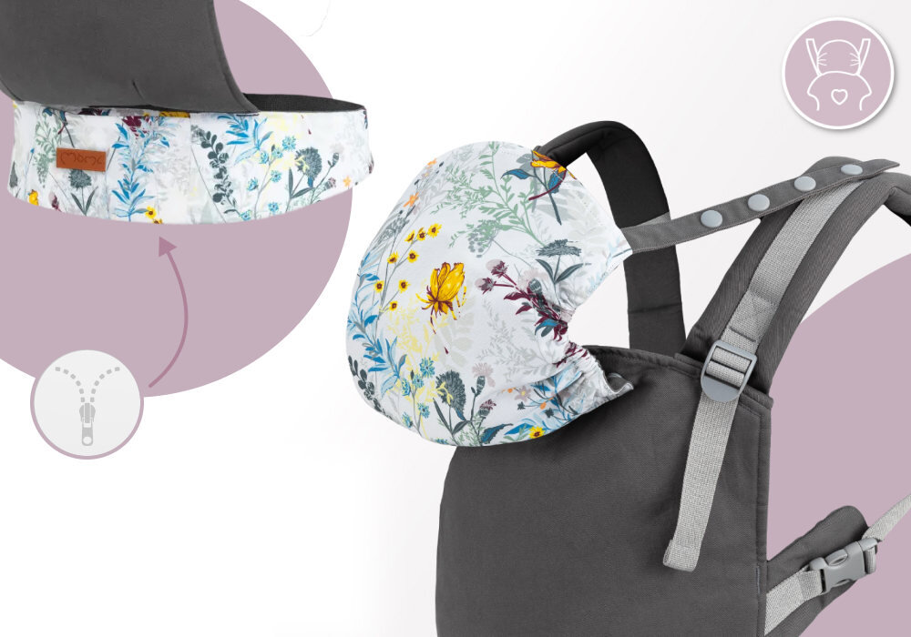 Nosidełko MOMI Collet Wielokolorowy 2 Przydatne dodatki praktyczną kieszonkę na drobiazgi Odpinany kapturek ochrona Gumki na końcach pasów 