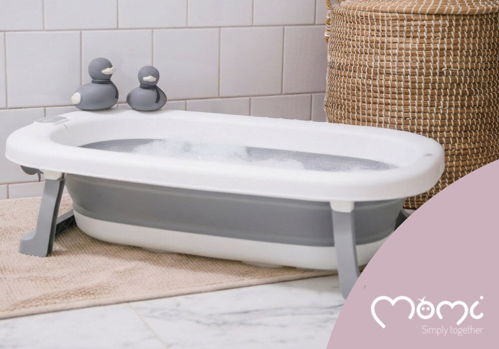 Wanienka MOMI Nata Szary wygląd design tło wizualizacja Pierwsza kąpiel bez stresu
