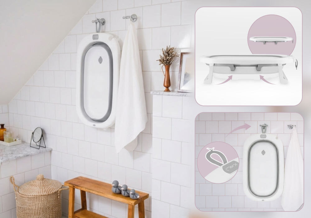 Wanienka MOMI Nata Szary Funkcja szybkiego składania płaski profil po złożeniu 10 cm Wygodne użytkowanie Uchwyt do zawieszenia łatwość przechowywania