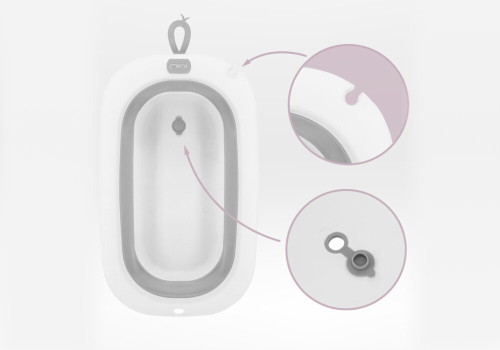 Wanienka MOMI Nata Szary Przemyślane detale kąpieli szczelny korek odpływowy uchwyt na słuchawkę prysznicową od 0+ do 25 kg