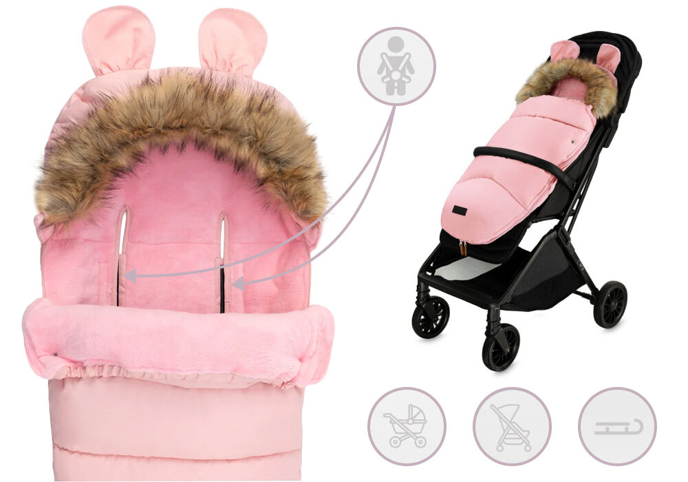 Śpiworek MOMI Cozy Różowy Uniwersalny montaż Otwory na pasy uniwersalne  zapięcia 3 i 5-punktowymi