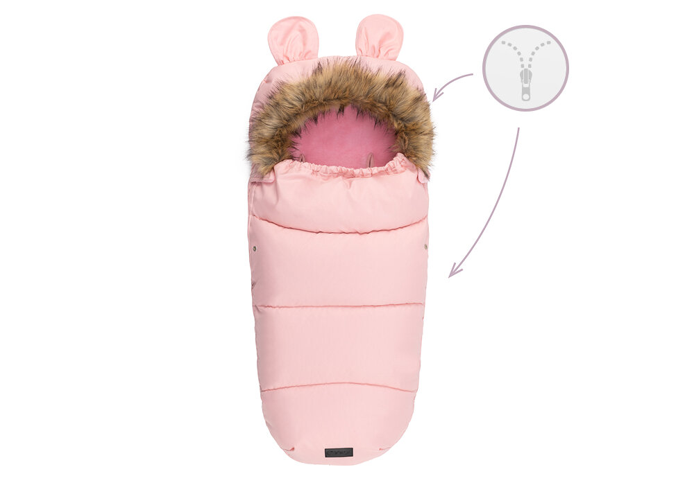 Śpiworek MOMI Cozy Różowy Praktyczne zamki Dwustronne zamki po bokach szybkie wietrzenie wspiera krótkie wyjścia do sklepu i długie, zimowe spacery