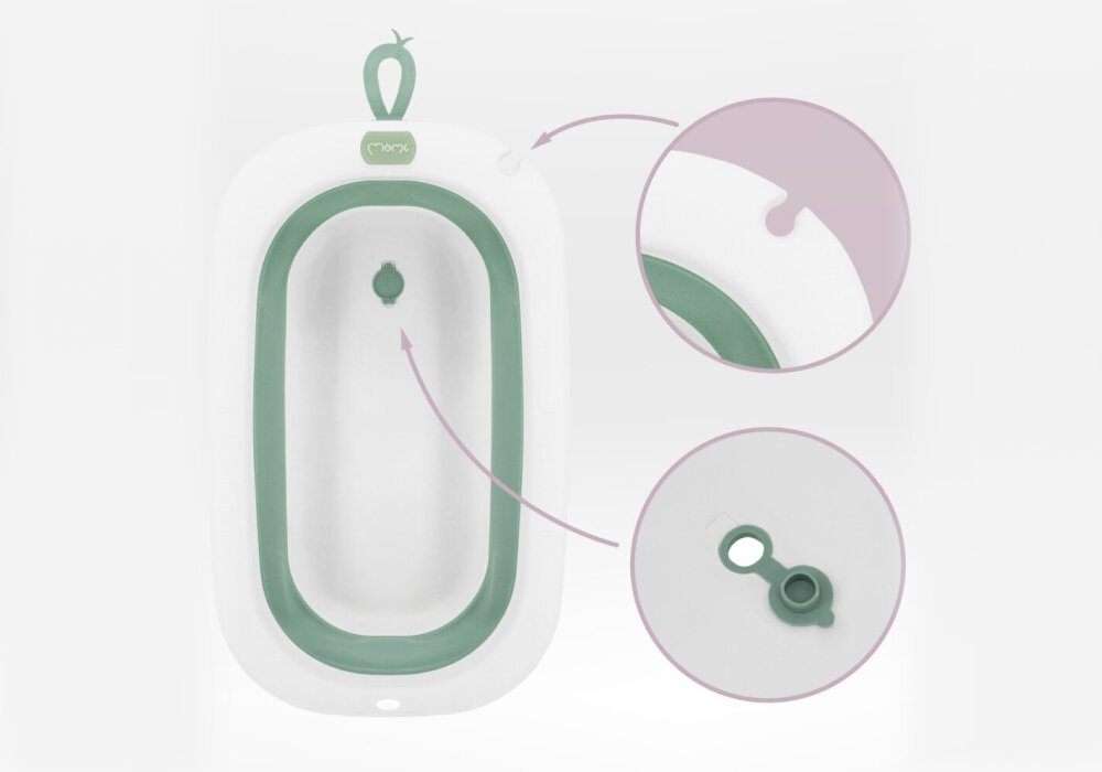 Wanienka MOMI Nata Zielony Przemyślane detale kąpieli szczelny korek odpływowy uchwyt na słuchawkę prysznicową od 0+ do 25 kg