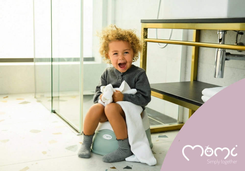 Nocnik MOMI Dito Zielony wygląd design tło wizualizacja Pierwsze kroki w treningu czystości Spokój rodzica, wygoda dziecka