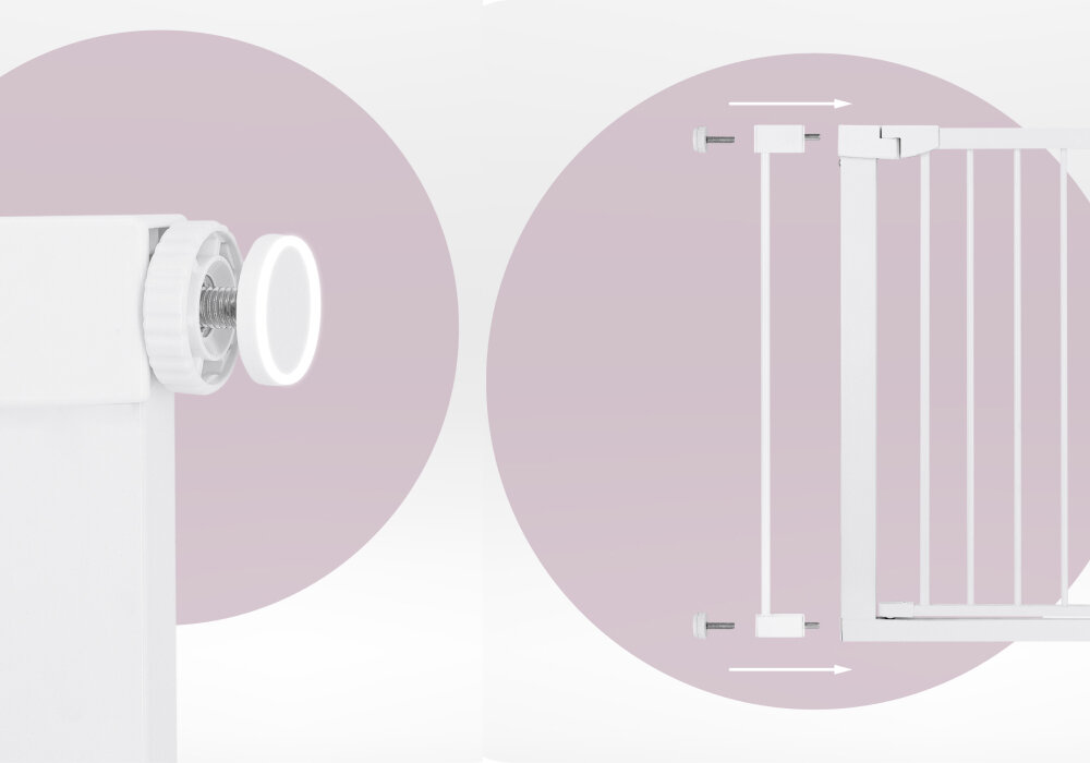 Barierka zabezpieczająca MOMI Paxi Plus AKCE00046 Szeroki zakres i łatwy montaż regulacja dopasowanie Montaż rozporowy bez wiercenia i narzędzi 