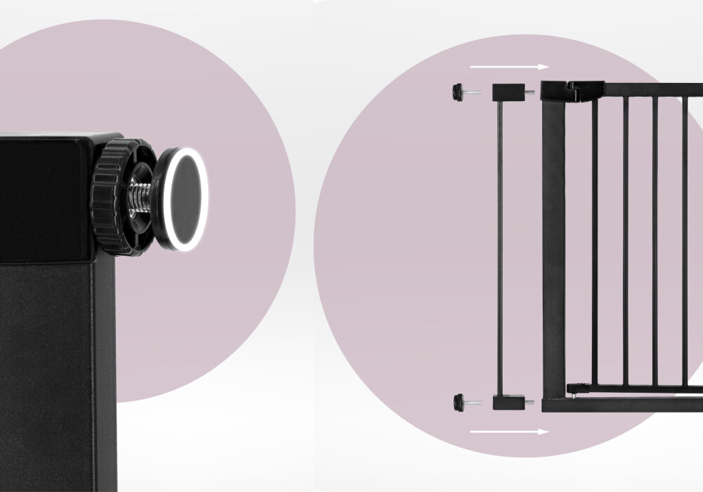 Barierka zabezpieczająca MOMI Paxi Plus AKCE00048 Szeroki zakres i łatwy montaż regulacja dopasowanie Montaż rozporowy bez wiercenia i narzędzi 