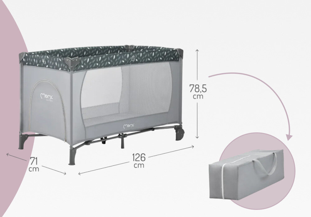 Łóżeczko turystyczne MOMI Belove Szary Podróż w rytmie malucha wygoda komfort Prosta w obsłudze składana konstrukcja drzemka spokojna rutyna