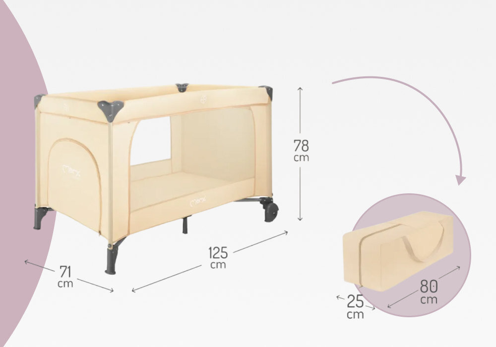 Łóżeczko turystyczne MOMI Belove Plus Beżowy Spokojny sen dziecka Łatwy w obsłudze mechanizm w kilka chwil sen