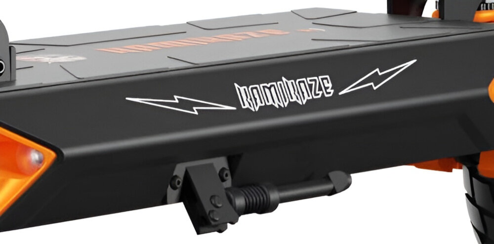 Hulajnoga elektryczna KAMIKAZE K1 Plus Plus 80km 1000W 10 cali Czarny zbliżenie na stopkę składana stopka wytrzymała nóżka w centralnym punkcie ciężkości