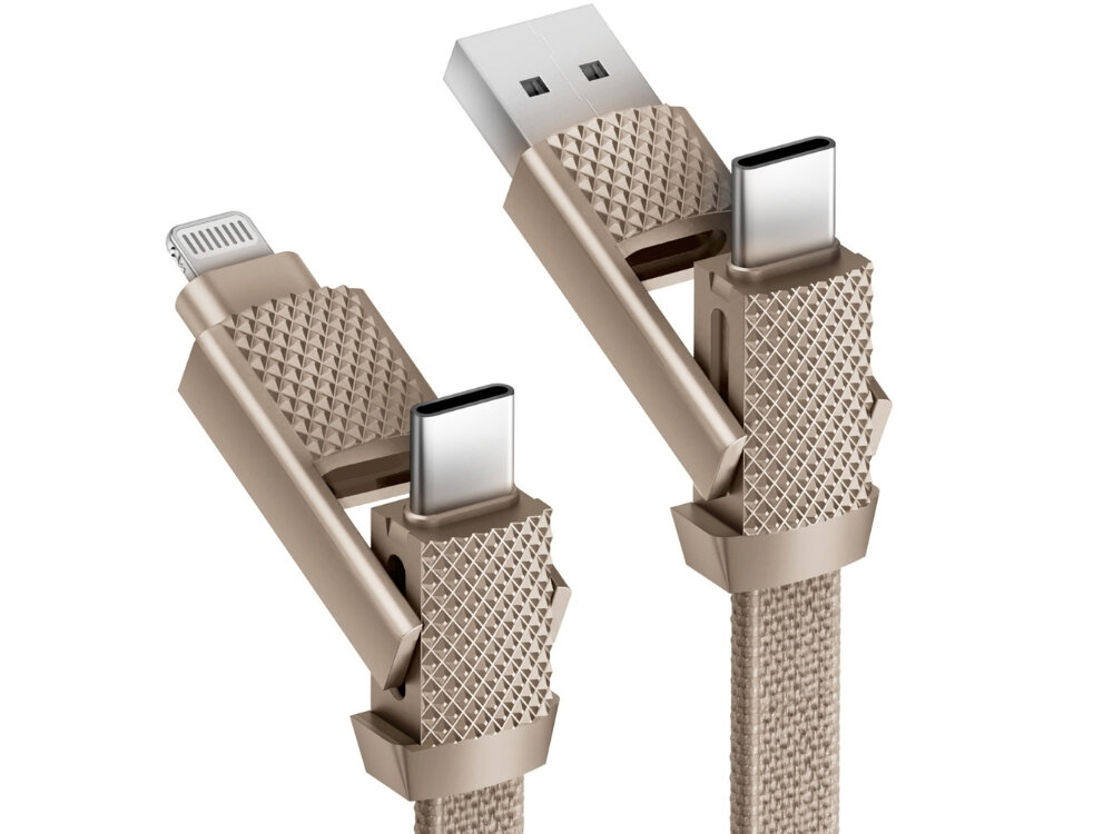Kabel USB-A/USB-C - USB-C/Lightning ENERGEA Bazic GoCharge Alucable 60W 1m kabel na białym tle wymienne końcówki złącza usb-a usb-c lightning ładowanie smartfonów słuchawek
