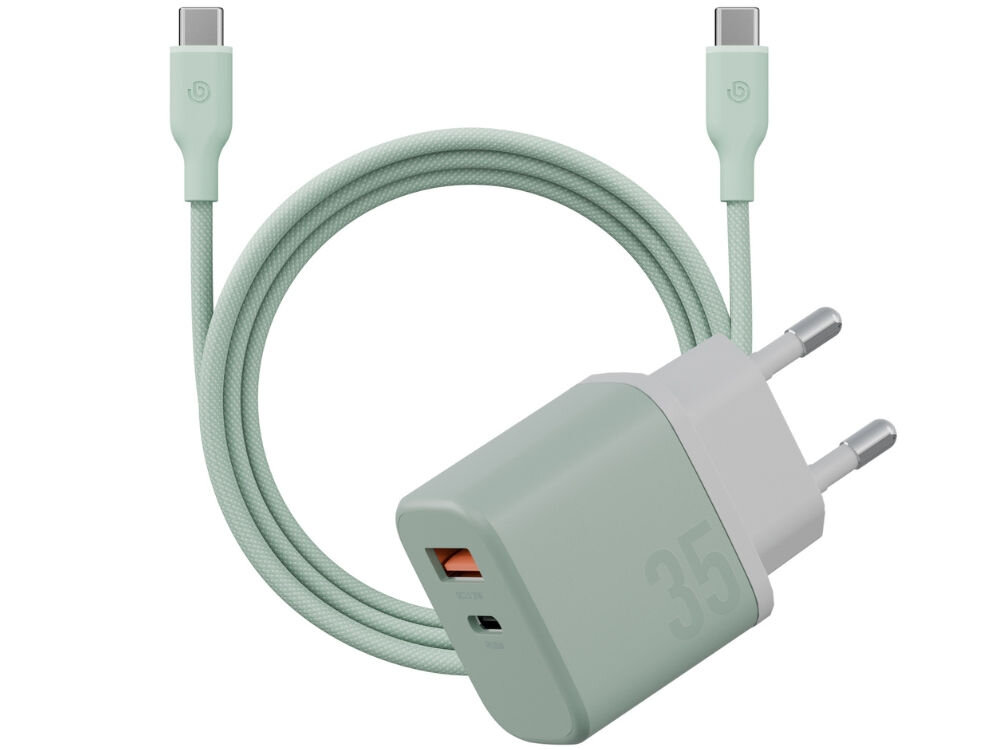 Ładowarka sieciowa BAZIC GoPort Velox 35W Zielony + kabel USB-C - USB-C
                ładowarka z kablem na białym tle