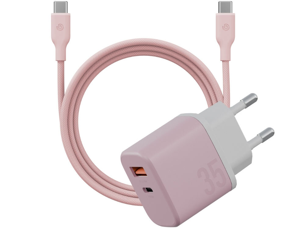 Ładowarka sieciowa BAZIC GoPort Velox 35W Różowy + kabel USB-C - USB-C
                ładowarka z kablem na białym tle