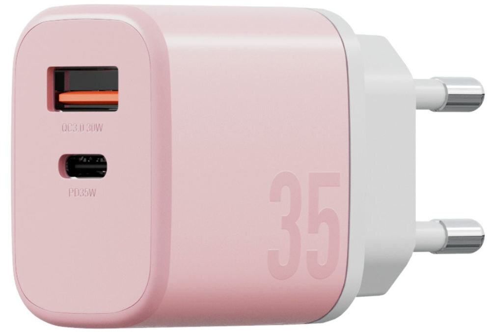 Ładowarka sieciowa BAZIC GoPort Velox 35W Różowy + kabel USB-C - USB-C
                ładowarka na białym tle ładowarka ścienna pleciony kabel usb-c obsługa szybkiego zasilania zasilanie smartfony tablety forma szeroki wybór kolorów