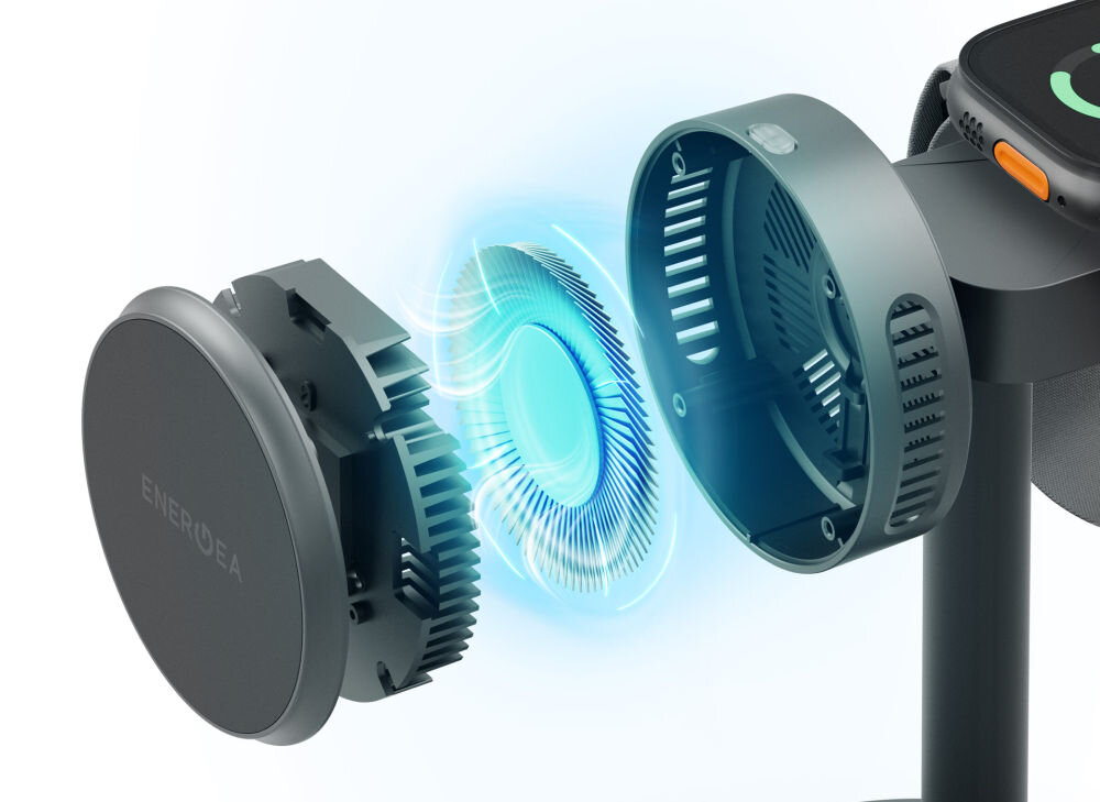 Ładowarka indukcyjna ENERGEA MagArctic Stand 4w1 Qi2 18W Czarny chronione przed przegrzewaniem się