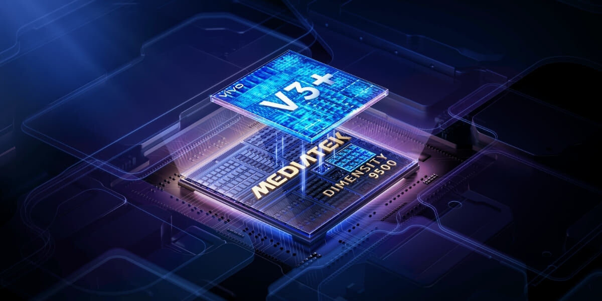 Grafika procesora z zaznaczonym, wbudowanym chipem vivo V3+