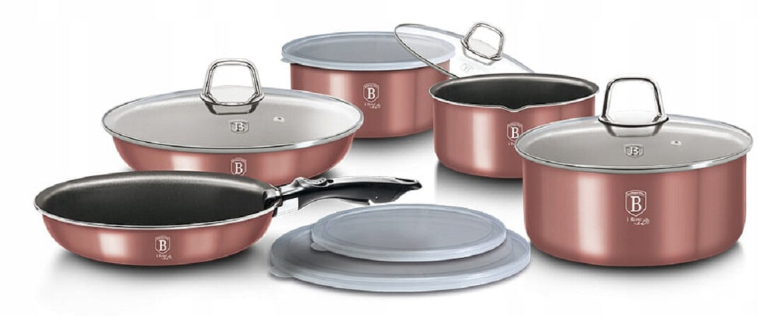 Zestaw garnków BERLINGER HAUS I-Rose Edition BH/6104 Wygodne uchwyty pokrywki ze szkła hartowanego z otworem