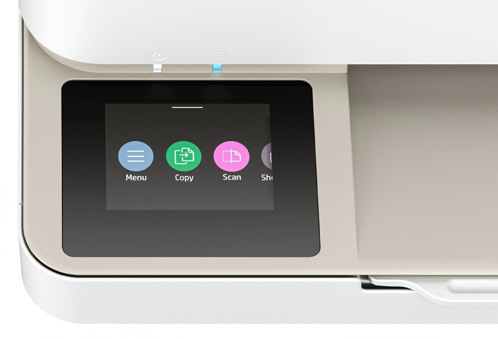 Urządzenie wielofunkcyjne HP Envy 6132E Druk w kolorze, Automatyczny druk dwustronny, Wi-Fi zbliżenie na ekran białe tło obsługa ekran przekątna łączność Wi-Fi